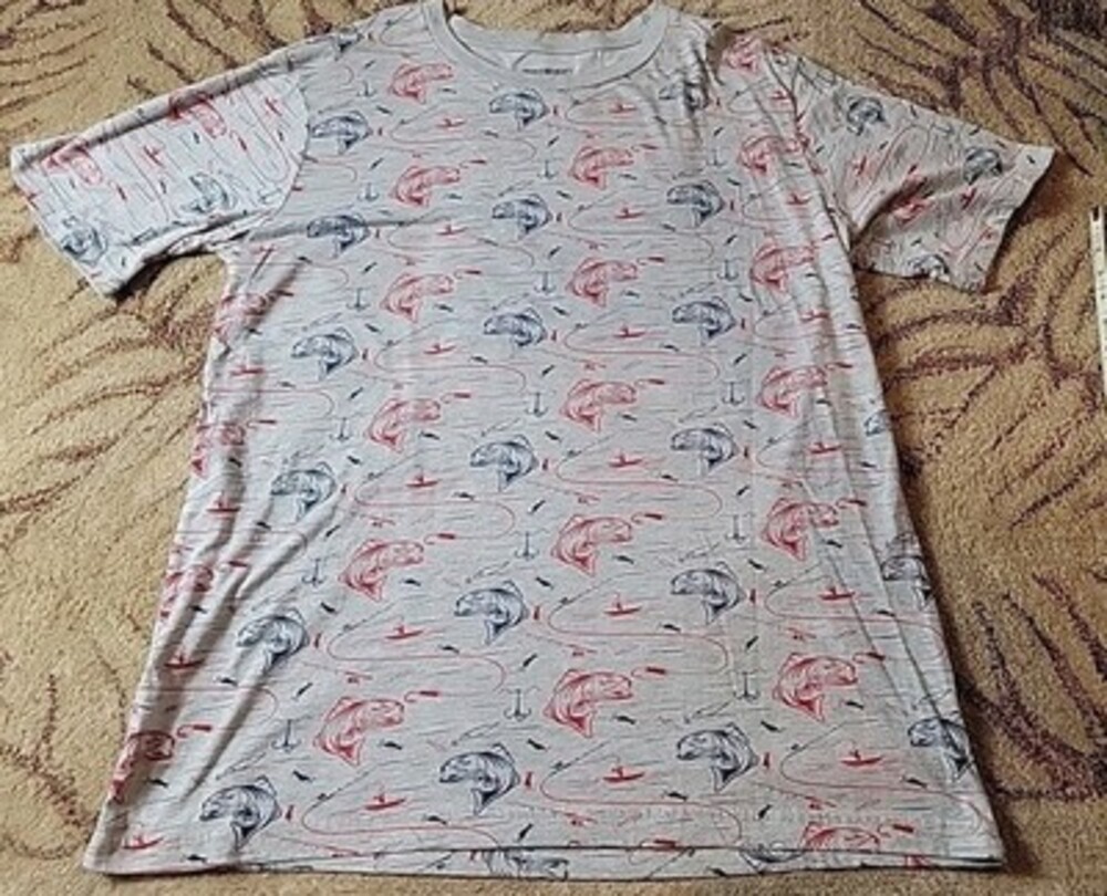 METROZONE MEN'S SS T-SHIRT SZ Extra Large RED Gray BLUE Fishing Bass